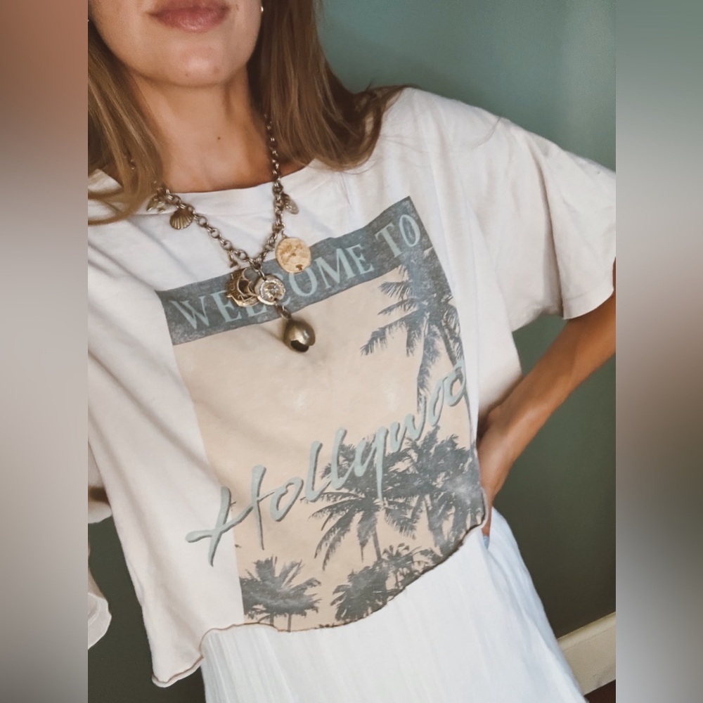 RARE :: Free people distressed vintage welcome to Hollywood Graphic crop tee OS